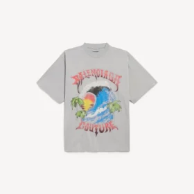 Pánské oversized tričko ve stylu vintage surfaře v barvě Balenciaga Grey