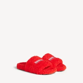 Pánské pantofle s kožešinovým lemem v barvách pop orange/white/red