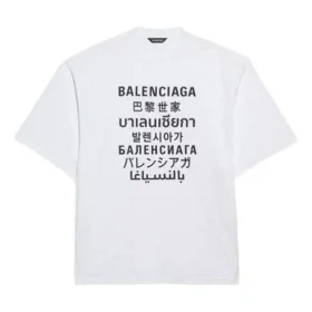 Pánský svetr Balenciaga s potiskem nápisu, kulatým výstřihem a krátkými rukávy, bílý 641614TJVI39040
