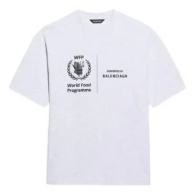 Pánský svetr Balenciaga x WFP 1. generace s kříženým potiskem loga, kulatým výstřihem a krátkými rukávy, šedý 612966THV841167