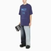 Pánské tričko Balenciaga FW21 s potiskem abecedy, retro pletené, s krátkým rukávem, tmavě modré 651795TKVF83866