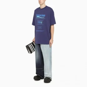 Pánské tričko Balenciaga FW21 s potiskem abecedy, retro pletené, s krátkým rukávem, tmavě modré 651795TKVF83866