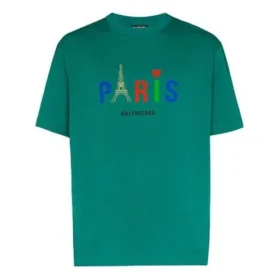 Pánské tričko Balenciaga Paris Love Regular s potiskem, krátký rukáv, zelené 594579TGV433640