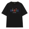 Pánské tričko Balenciaga Paris Love s potiskem, standardní střih, krátký rukáv, černé 594579TGV431000