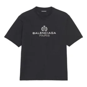 Pánské tričko Balenciaga Retro Knit BB Paris s potiskem, verze s krátkým rukávem, černé 594579TGV601000