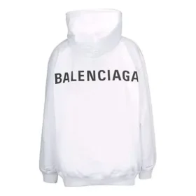 Pánské tričko Balenciaga s kapucí a potiskem Back Alphabet, s dlouhými rukávy, bílé 556113TAV379000