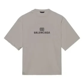 Pánské tričko Balenciaga s mozaikovým logem BB Alphabet, volný střih s otvory a efektem opotřebení, krátký rukáv, šedé 651795TKVF58174