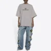 Pánské tričko Balenciaga s mozaikovým logem BB Alphabet, volný střih s otvory a efektem opotřebení, krátký rukáv, šedé 651795TKVF58174