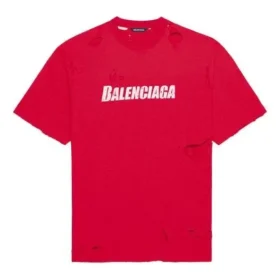 Pánské tričko Balenciaga s potiskem abecedy, výstřihem do O a krátkými rukávy, červené 651795TKVB86295