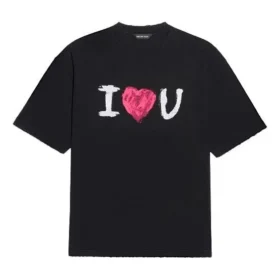 Pánské tričko Balenciaga SS21 Love s krátkým rukávem, černé, 612966TJVL51070