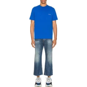 Pánské tričko Balenciaga SS21 s malým logem „Alphabet“, krátký rukáv, modré 556151TBV438077