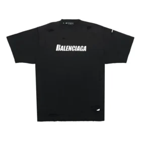 Pánské tričko Balenciaga SS21 s potiskem abecedy, otvory, kulatým výstřihem a krátkými rukávy, černé 651795TKVB81070