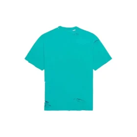 Pánské tričko Balenciaga SS21 s potiskem písmen, otvory a kulatým výstřihem, zelené, s krátkými rukávy 651795TKVB84661