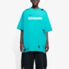 Pánské tričko Balenciaga SS21 s potiskem písmen, otvory a kulatým výstřihem, zelené, s krátkými rukávy 651795TKVB84661