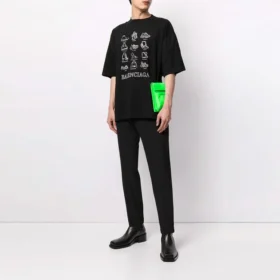 Pánské tričko Balenciaga SS21 s potiskem, volný střih, s krátkým rukávem, černé 641614TJV801070