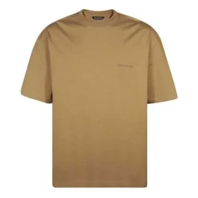 Pánské tričko Balenciaga SS21 s volným střihem, kulatým výstřihem, vyšívaným logem s písmeny a krátkými rukávy, khaki 612966TJV879504