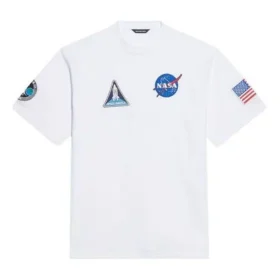 Pánské tričko Balenciaga x NASA Crossover FW21 volného střihu s kulatým výstřihem a krátkými rukávy, bílé 651795TKVD79040