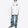 Pánské tričko Balenciaga x NASA Crossover FW21 volného střihu s kulatým výstřihem a krátkými rukávy, bílé 651795TKVD79040