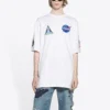 Pánské tričko Balenciaga x NASA Crossover FW21 volného střihu s kulatým výstřihem a krátkými rukávy, bílé 651795TKVD79040