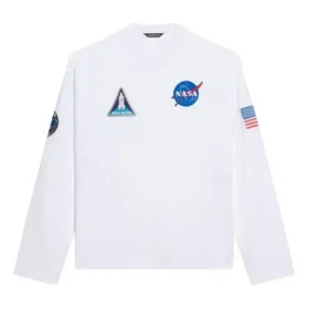Pánské tričko Balenciaga x NASA s vesmírným potiskem, dlouhým rukávem a kulatým výstřihem, bílé 662496TKVD79040