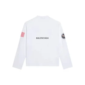Pánské tričko Balenciaga x NASA s vesmírným potiskem, dlouhým rukávem a kulatým výstřihem, bílé 662496TKVD79040