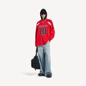 Pánské tričko s dlouhým rukávem v oversized střihu z kolekce Balenciaga | NBA v červené/vícebarevné barvě