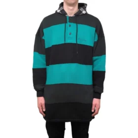 Pruhovaná oversized mikina s kapucí „Green Black“ 556137TDV325567