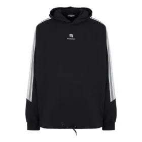 Sportovní mikina s kapucí a pruhovanými rukávy, oversized střih „Black White“ 704023TMVG23869