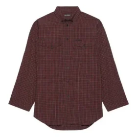 SS21 Oversize kostkovaná košile s dlouhými rukávy, hnědá 658806TKM366100