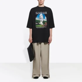SS21 Retro tričko s krátkým rukávem, unisex, černé, s velkým potiskem, 641614TJVH61000