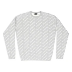 Svetr s kulatým výstřihem a celoplošným logem „Light Grey White“ 702952T32331461