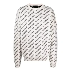 Svetr s logem po celé ploše a kulatým výstřihem „White Black“ 702952T32339054