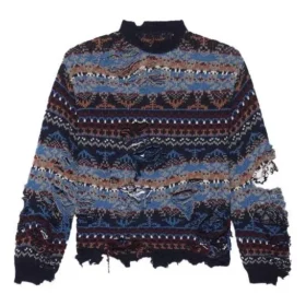 Svetr z vlněné směsi s efektem „destroyed“ a vzorem Fair Isle „Blue“ 662518T16028088