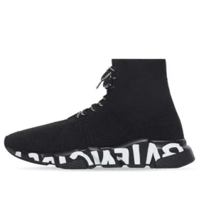 Tenisky Speed Lace Up „Černý recyklovaný úplet s černobílou podrážkou s graffiti“ 617251W2DB71006
