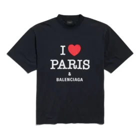 Tričko I Love Paris & Balenciaga, střední střih „Black Faded“ 764235TRVU91041