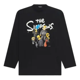 Tričko s dlouhým rukávem Balenciaga x THE SIMPSONS, střih Large, „Black“ 681046TLVG70100