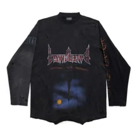 Tričko s dlouhým rukávem Paris Moon Upside Down Oversized „Black Faded“ 698155TOVT31055