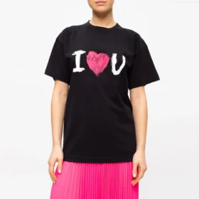 Tričko s krátkým rukávem a potiskem „I Love U“, černé 612965TJVL51070