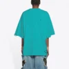 Tričko s krátkým rukávem, unisex, modré, s mozaikovým logem, písmeny abecedy, volnými otvory a opotřebovaným vzhledem 651795TKVF53660