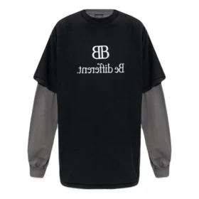 Tričko s nášivkou BB Be Different s dlouhým rukávem „Black Grey“ 720407TNVV31070
