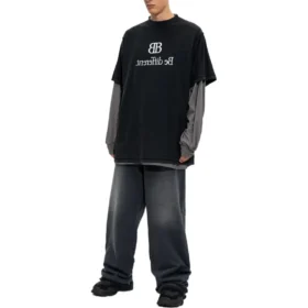 Tričko s nášivkou BB Be Different s dlouhým rukávem „Black Grey“ 720407TNVV31070
