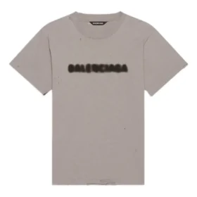 Tričko s rozmazaným logem a výřezem, retro klasické, s krátkým rukávem, unisex, šedé 661705TKVD58174