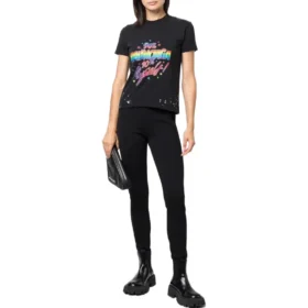 Tričko z džerzeje s potiskem a efektem opotřebení, střih Small, „Washed Black“ 612964TMVH31055