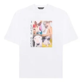 Unisex tričko s potiskem „I Love Dogs“, bílé, 641614TJVH19000