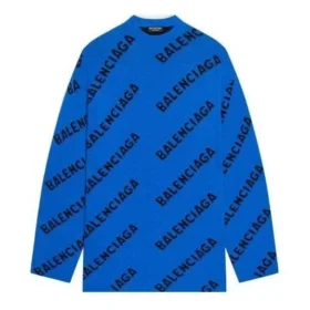 Vlněný svetr s kulatým výstřihem a celoplošným logem „Blue“ 657400T15673964