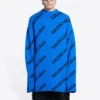 Vlněný svetr s kulatým výstřihem a celoplošným logem „Blue“ 657400T15673964