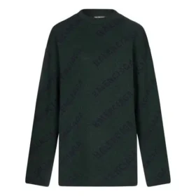 Vlněný svetr s kulatým výstřihem a celoplošným logem „Dark Green“ 657400T15673050