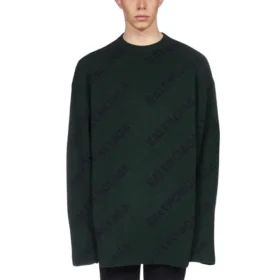 Vlněný svetr s kulatým výstřihem a celoplošným logem „Dark Green“ 657400T15673050